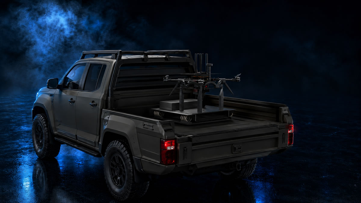 TELEVATOR Mobile Tether Platform als mobile, fahrzeugbasierte Tether-Plattform für tethergestützte UAV-Einsätze mit Energieversorgung, Datenanbindung und erhöhter Beobachtungsposition.